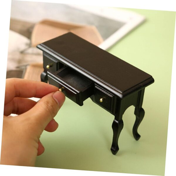 HEMOTON Mini Scrivania in Legno Nero per Casa delle Bambole 10,5x7x4 cm