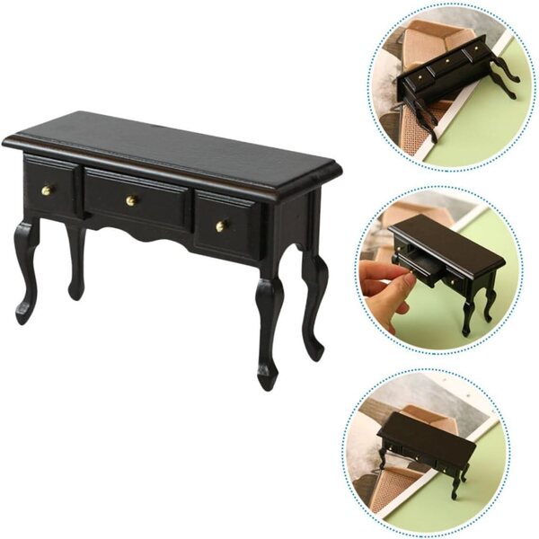 HEMOTON Mini Scrivania in Legno Nero per Casa delle Bambole 10,5x7x4 cm