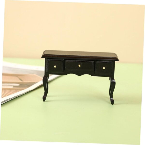 HEMOTON Mini Scrivania in Legno Nero per Casa delle Bambole 10,5x7x4 cm