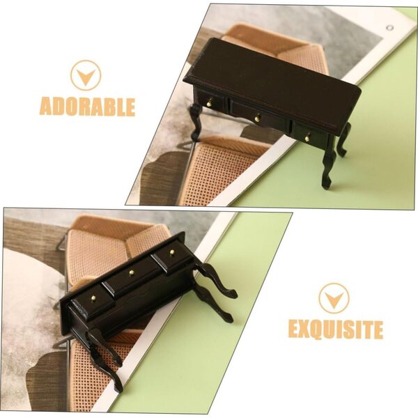 HEMOTON Mini Scrivania in Legno Nero per Casa delle Bambole 10,5x7x4 cm