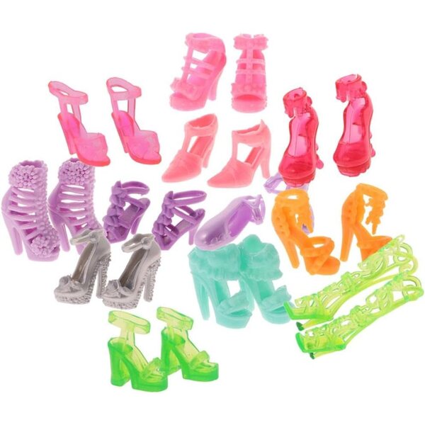 12 trendige Sandalen und Schuhe für Puppen mit hohen Absätzen aus mehrfarbigem PVC