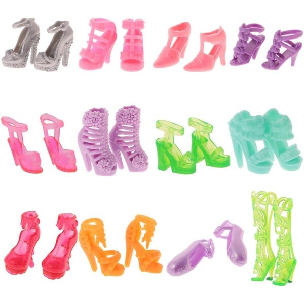 12 trendige Sandalen und Schuhe für Puppen mit hohen Absätzen aus mehrfarbigem PVC