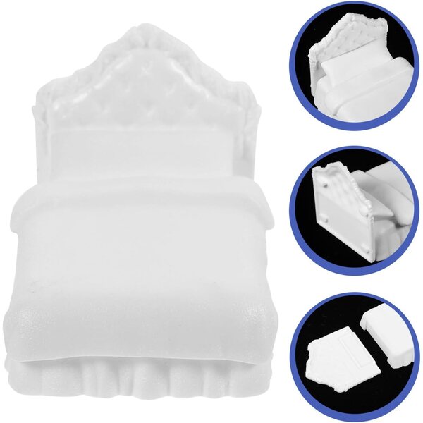 Mini Letto Matrimoniale in Plastica Bianco per Casa delle Bambole 8x5x5 cm