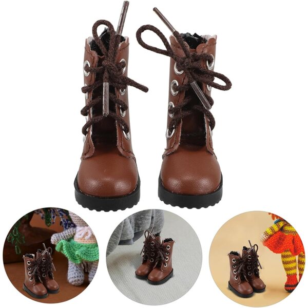 Générique Hohe Schuhe für Puppen aus braunem Stoff – 2 Stück elegante Ministiefel