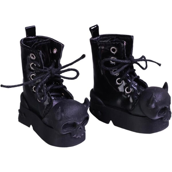 Schwarze lange Stiefeletten für 1/4-Gliederpuppen aus hochwertigem PU