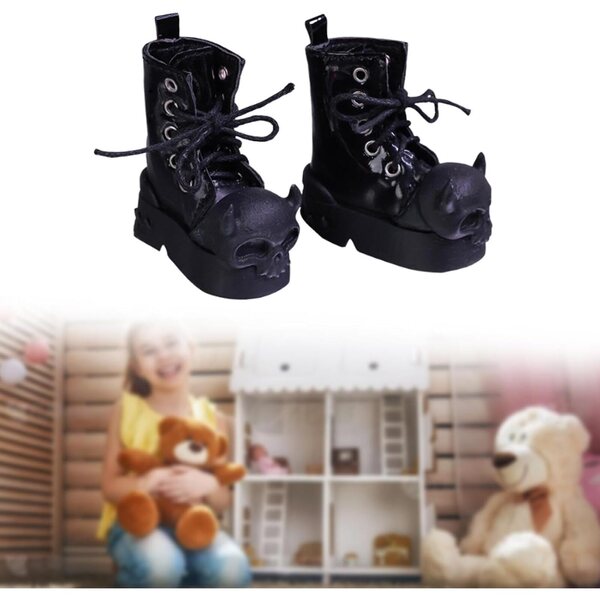 Schwarze lange Stiefeletten für 1/4-Gliederpuppen aus hochwertigem PU