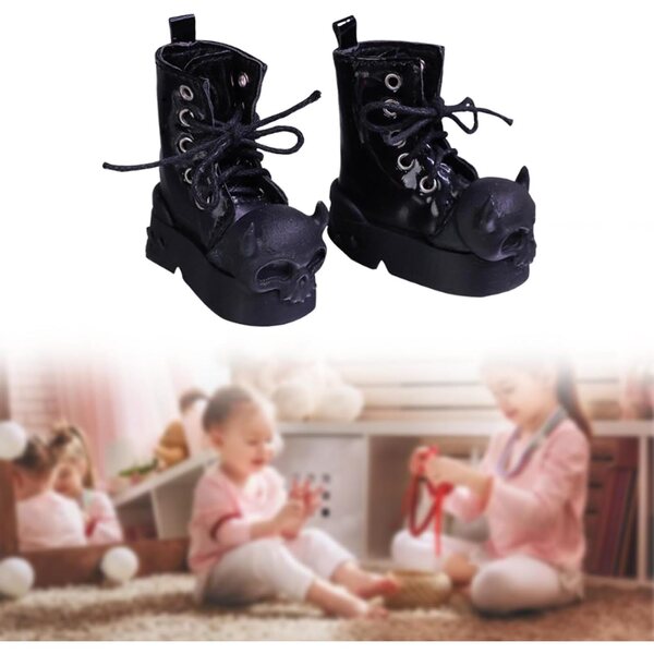 Schwarze lange Stiefeletten für 1/4-Gliederpuppen aus hochwertigem PU