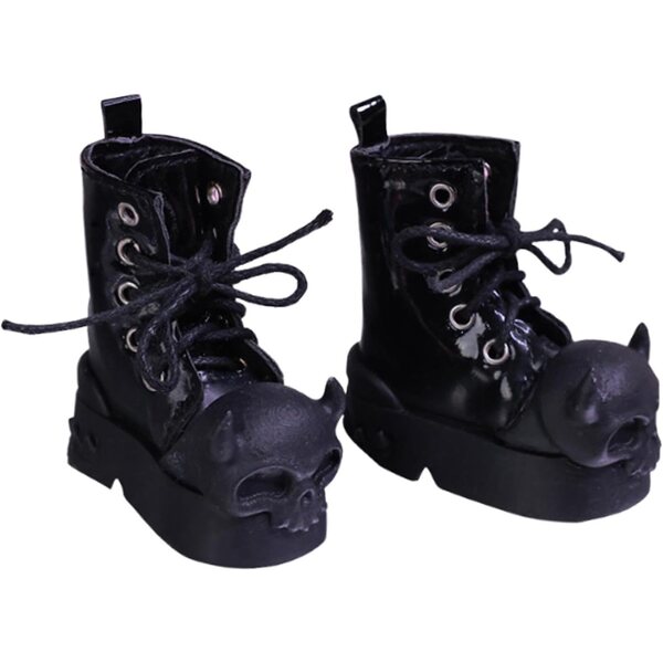 Schwarze lange Stiefeletten für 1/4-Gliederpuppen aus hochwertigem PU