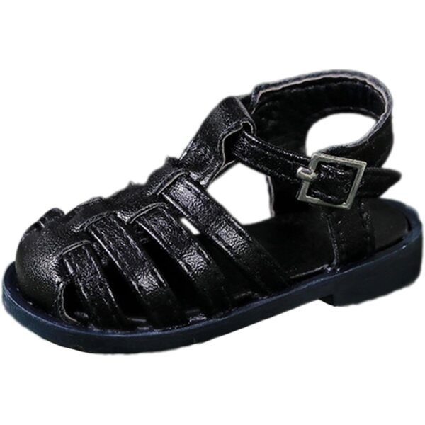TTETTZ Schuhe Flache Sandalen für 1/4 BJD Puppen, Strandschwarz PU 7cm