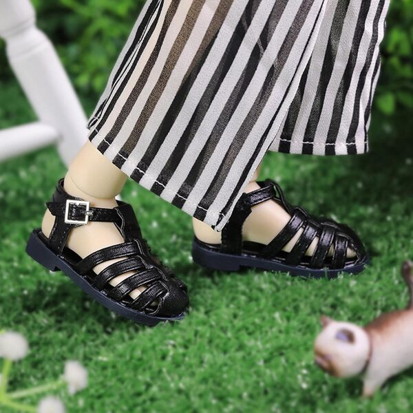 TTETTZ Schuhe Flache Sandalen für 1/4 BJD Puppen, Strandschwarz PU 7cm