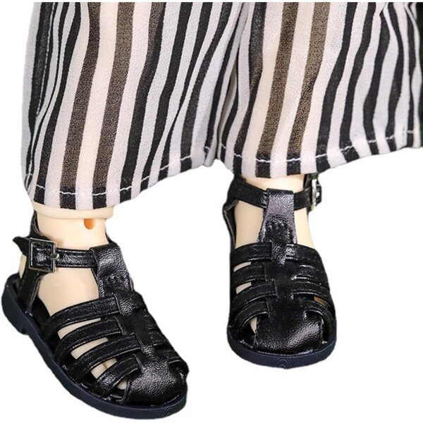TTETTZ Schuhe Flache Sandalen für 1/4 BJD Puppen, Strandschwarz PU 7cm