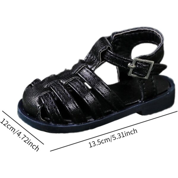 TTETTZ Schuhe Flache Sandalen für 1/4 BJD Puppen, Strandschwarz PU 7cm