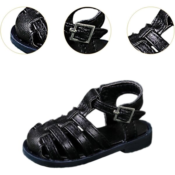TTETTZ Schuhe Flache Sandalen für 1/4 BJD Puppen, Strandschwarz PU 7cm
