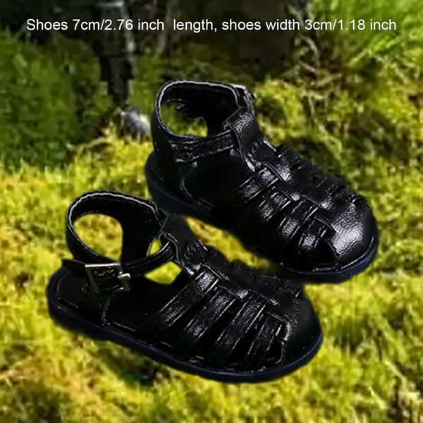 TTETTZ Schuhe Flache Sandalen für 1/4 BJD Puppen, Strandschwarz PU 7cm