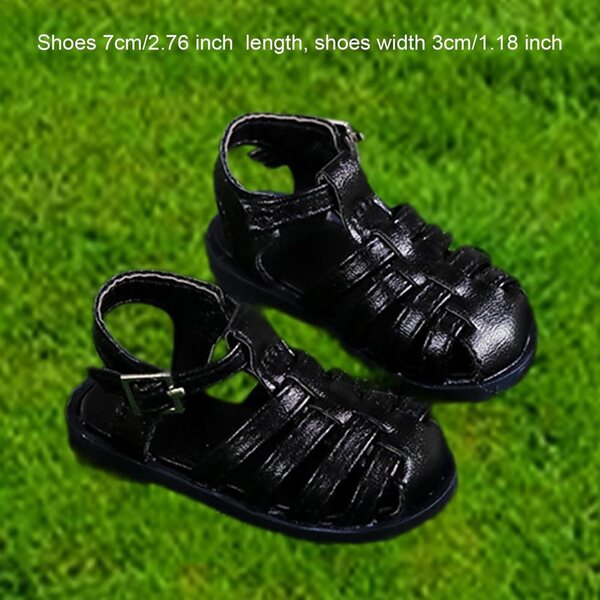 TTETTZ Schuhe Flache Sandalen für 1/4 BJD Puppen, Strandschwarz PU 7cm