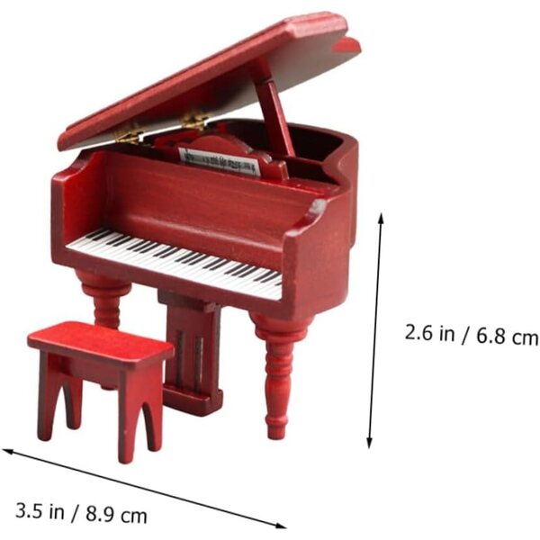 ERINGOGO Mahagoni-Miniklavier und Hocker-Set für Puppenhaus und Fotografie