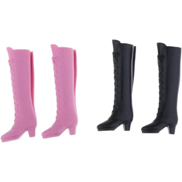 Set aus 2 Paar farbenfrohen, lässigen Puppenstiefeletten mit 6 Kleidungsaccessoires