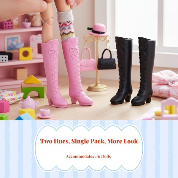 Set aus 2 Paar farbenfrohen, lässigen Puppenstiefeletten mit 6 Kleidungsaccessoires