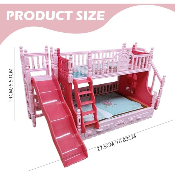 Letto a castello per bambole Jorzer con scaletta e due cuscini, mini mobili in plastica
