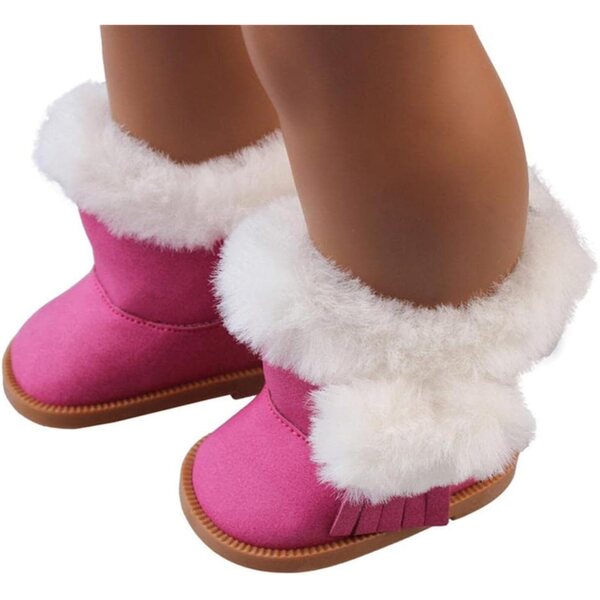 Amagogo Wildleder-Schneestiefel mit Reißverschluss für 18-Zoll-Puppen, Rosa