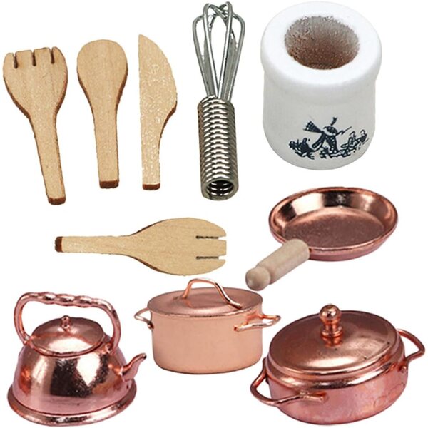 VICASKY Set mit 12 Miniatur-Töpfen und Pfannen für Puppenhäuser
