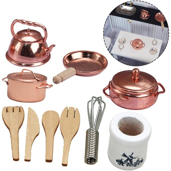 VICASKY Set mit 12 Miniatur-Töpfen und Pfannen für Puppenhäuser