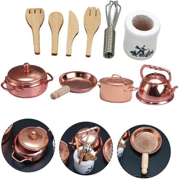 VICASKY Set mit 12 Miniatur-Töpfen und Pfannen für Puppenhäuser