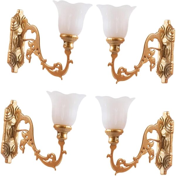 ORFOFE Set 4 Mini Lampade Parete 1/87 ABS Oro Luce Calda per Casa delle Bambole
