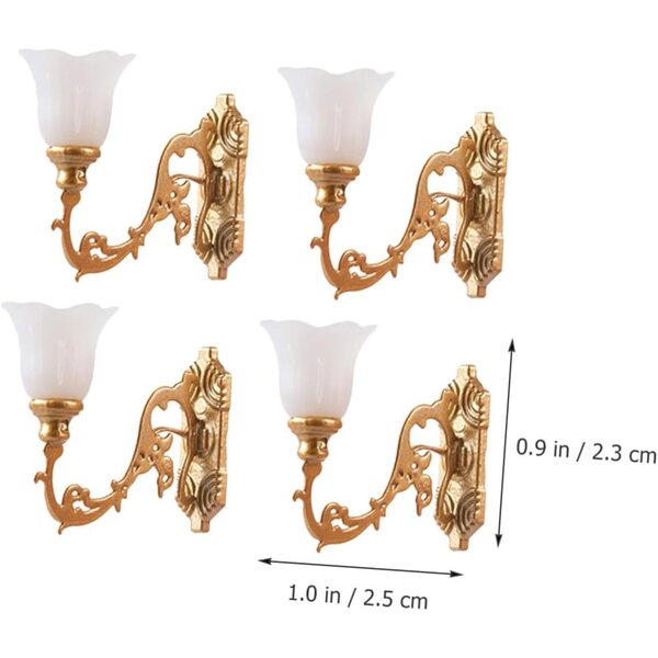 ORFOFE Set 4 Mini Lampade Parete 1/87 ABS Oro Luce Calda per Casa delle Bambole