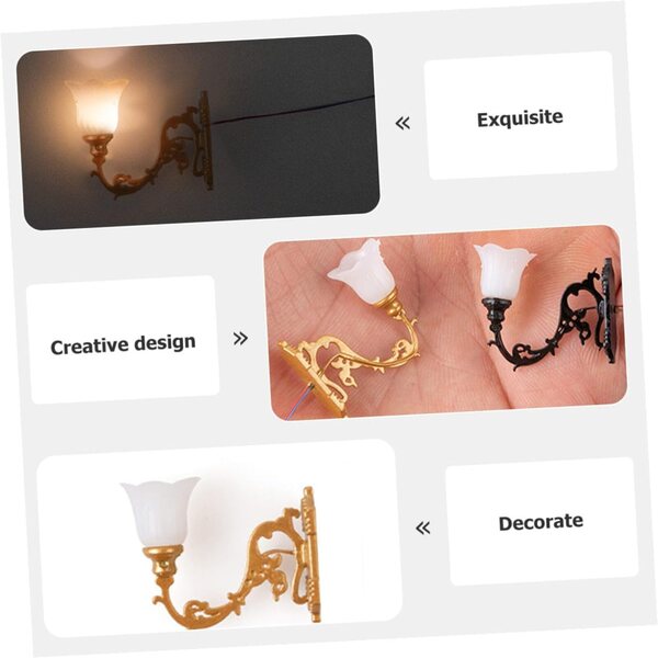 ORFOFE Set 4 Mini Lampade Parete 1/87 ABS Oro Luce Calda per Casa delle Bambole