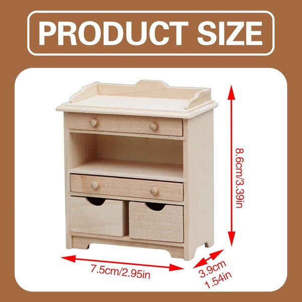 Armadietto in legno per casa delle bambole 1/12, mobile cucina o bagno miniatura