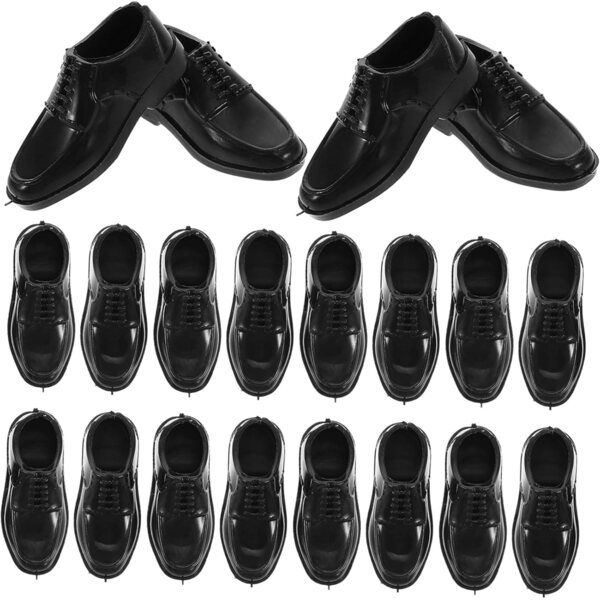 10 Paar schwarze Miniatur-Herrenschuhe 1/6 für 30-cm-Puppen – Puppenhauszubehör