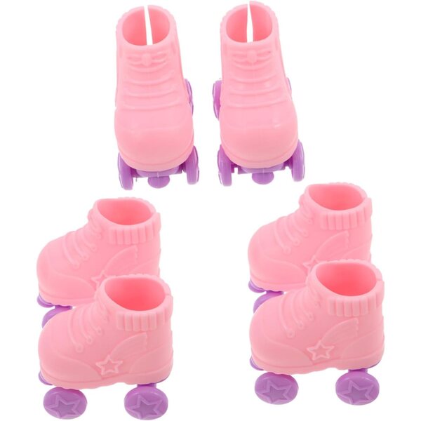 3 paia di pattini a rotelle miniatura per bambole in plastica rosa - accessori decorativi