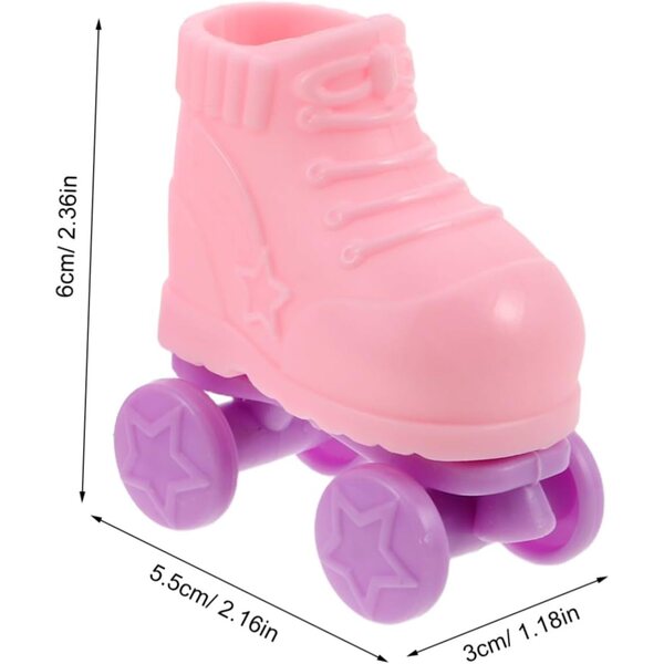3 paia di pattini a rotelle miniatura per bambole in plastica rosa - accessori decorativi
