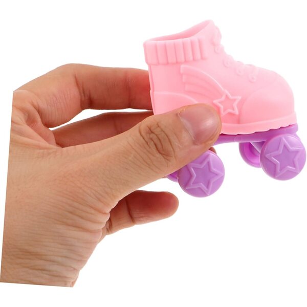 3 paia di pattini a rotelle miniatura per bambole in plastica rosa - accessori decorativi