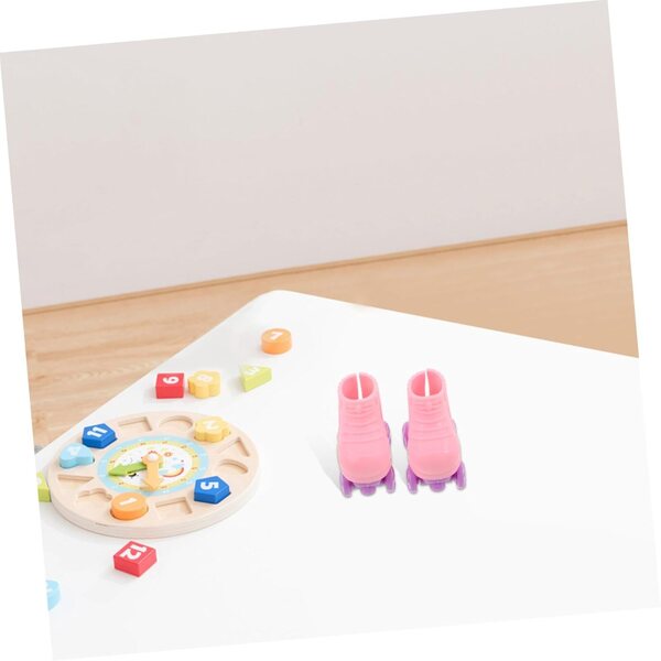 3 paia di pattini a rotelle miniatura per bambole in plastica rosa - accessori decorativi
