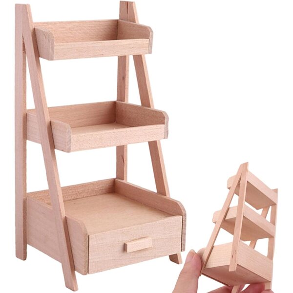 1/12 Holzregal für Puppenhaus, Mini-Pflanzenständer und Dekoration