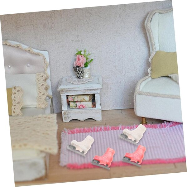 4 Paia Mini Patini a Rotelle Rosa per Bambole 3,5 cm Decorazioni Casa Miniature