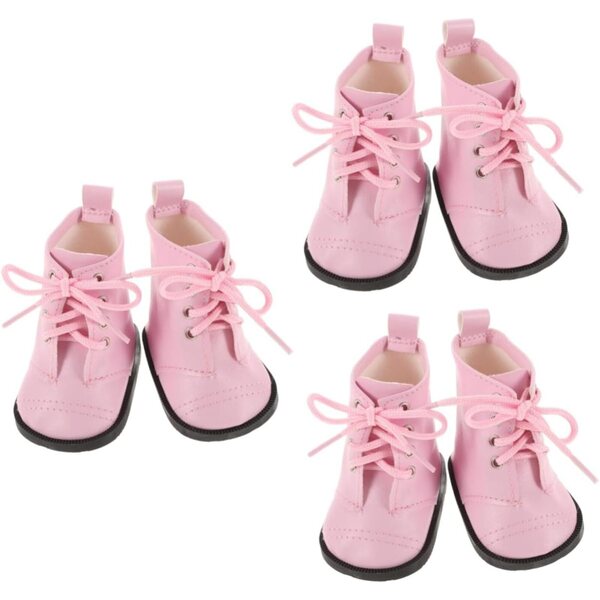 KOMBIUDA Set 3 Paia Scarpe Miniature per Bambole 45 cm, Facili da Pulire, Rosa