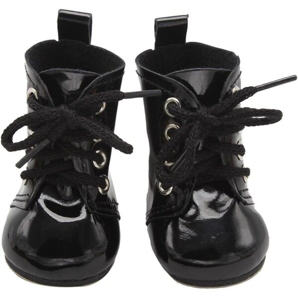 Schwarze Lederstiefeletten für 46 cm große Puppen mit Schnürsenkeln – elegantes Kostümzubehör