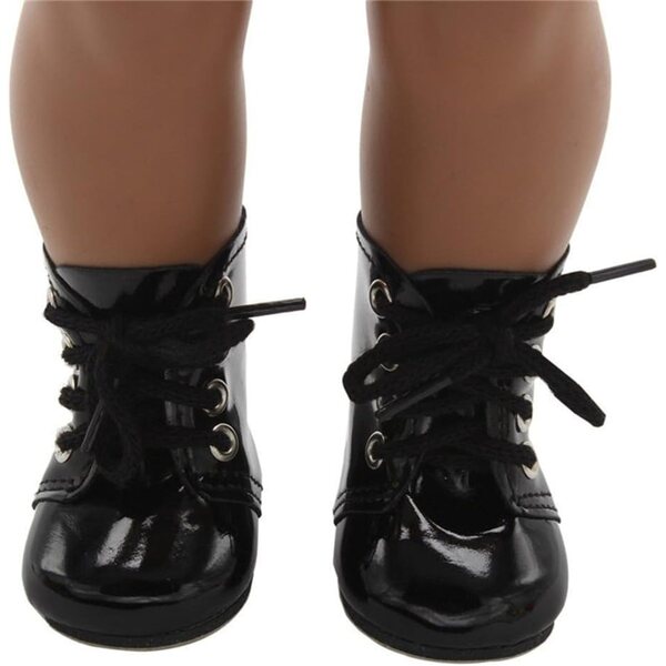 Schwarze Lederstiefeletten für 46 cm große Puppen mit Schnürsenkeln – elegantes Kostümzubehör