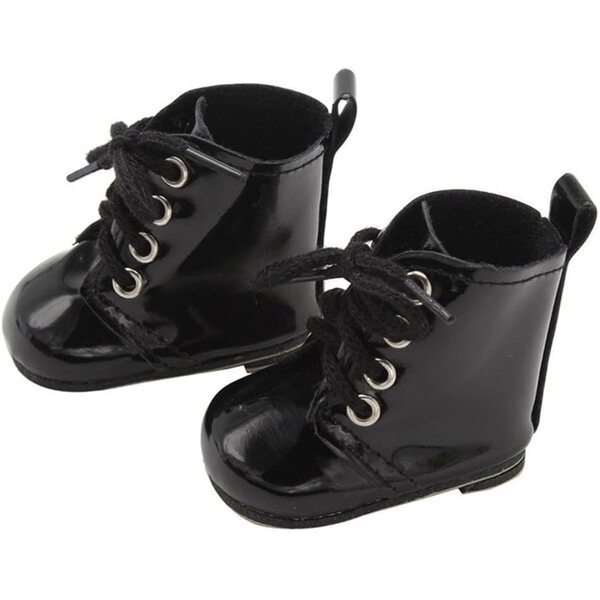 Schwarze Lederstiefeletten für 46 cm große Puppen mit Schnürsenkeln – elegantes Kostümzubehör