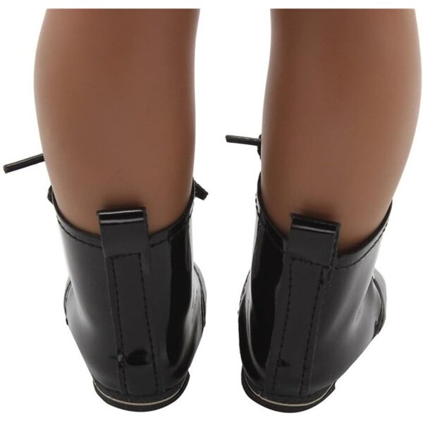 Schwarze Lederstiefeletten für 46 cm große Puppen mit Schnürsenkeln – elegantes Kostümzubehör