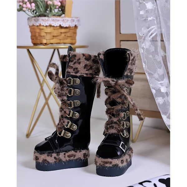 BJD 1/4 handgemachte Schuhe im Leoparden-Stil für 12,4 cm große Puppen