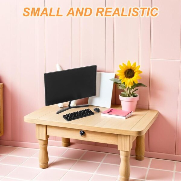 Mini set computer da ufficio per casa delle bambole Vaguelly, accessori realistici in plastica