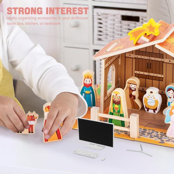 Mini set computer da ufficio per casa delle bambole Vaguelly, accessori realistici in plastica