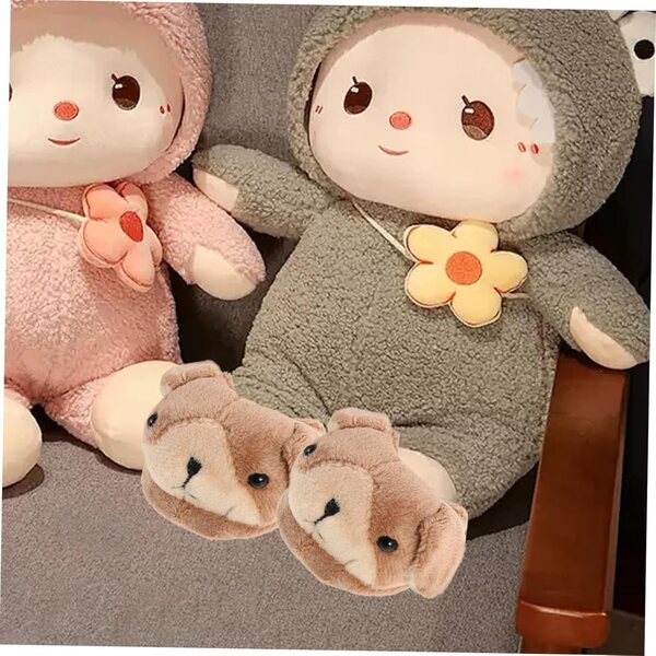 Von Tieren inspirierte Puppen-Winterplüschhausschuhe, warm und bequem