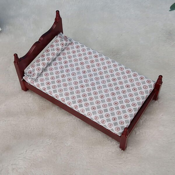EMUKOEP Mini Letto Singolo in Legno per Bambole 1:12 con Materasso e Cuscini