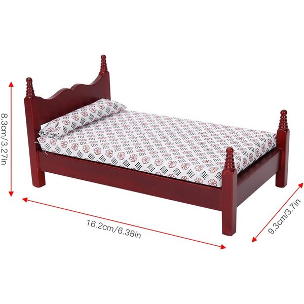 EMUKOEP Mini Letto Singolo in Legno per Bambole 1:12 con Materasso e Cuscini