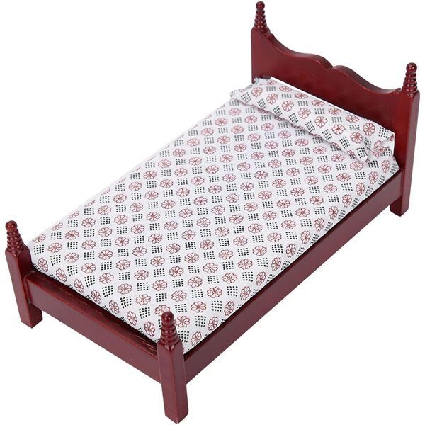 EMUKOEP Mini Letto Singolo in Legno per Bambole 1:12 con Materasso e Cuscini